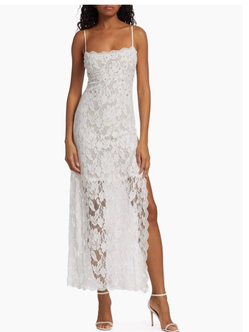 Hemant & Nandita Reet White Embellished Lace Resort Maxi Dress M